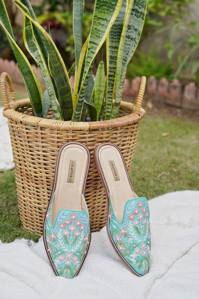 Hand Embroidered Pastel Color Mules