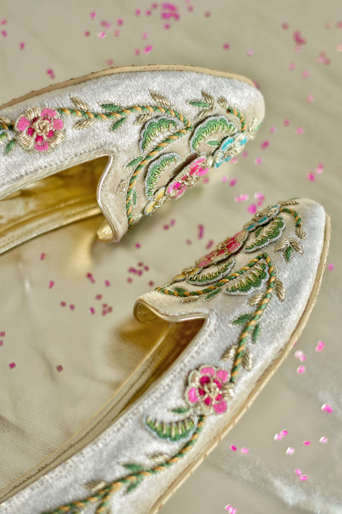 Hand Embroidered Beige Formal Pumps