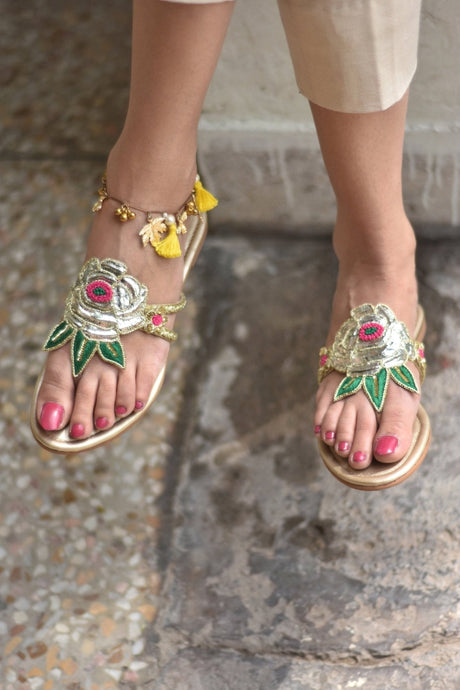 Embroidered Mukaish Chappals | Jhill Mill Gulab - CHAPTER 13