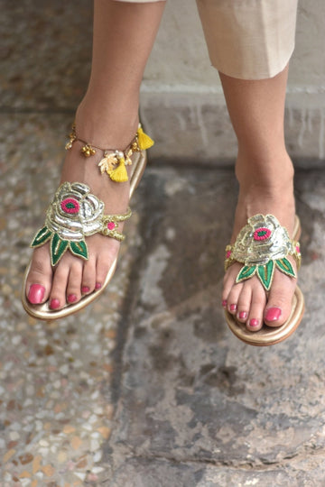 Embroidered Mukaish Chappals | Jhill Mill Gulab - CHAPTER 13