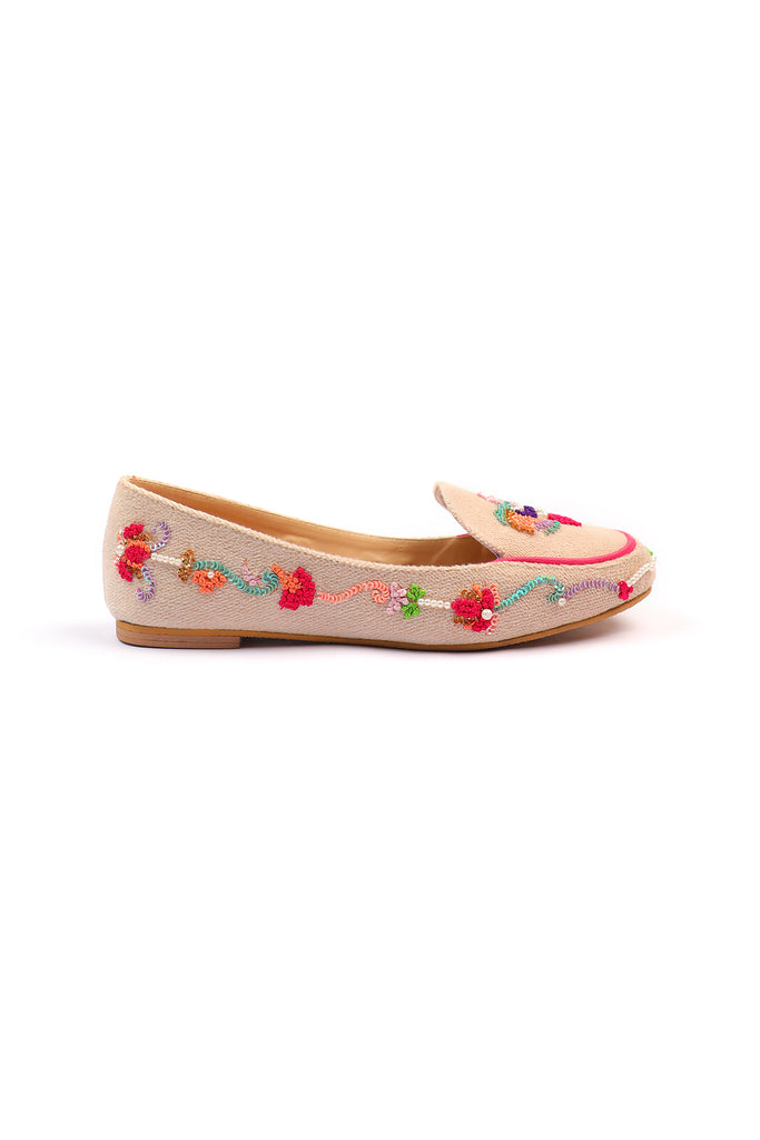 Hand embroidered  loafers with French knots, pearls and sequins