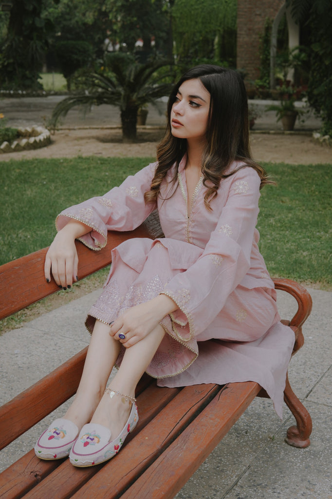 Hand embroidered  loafers with French knots, pearls and sequins